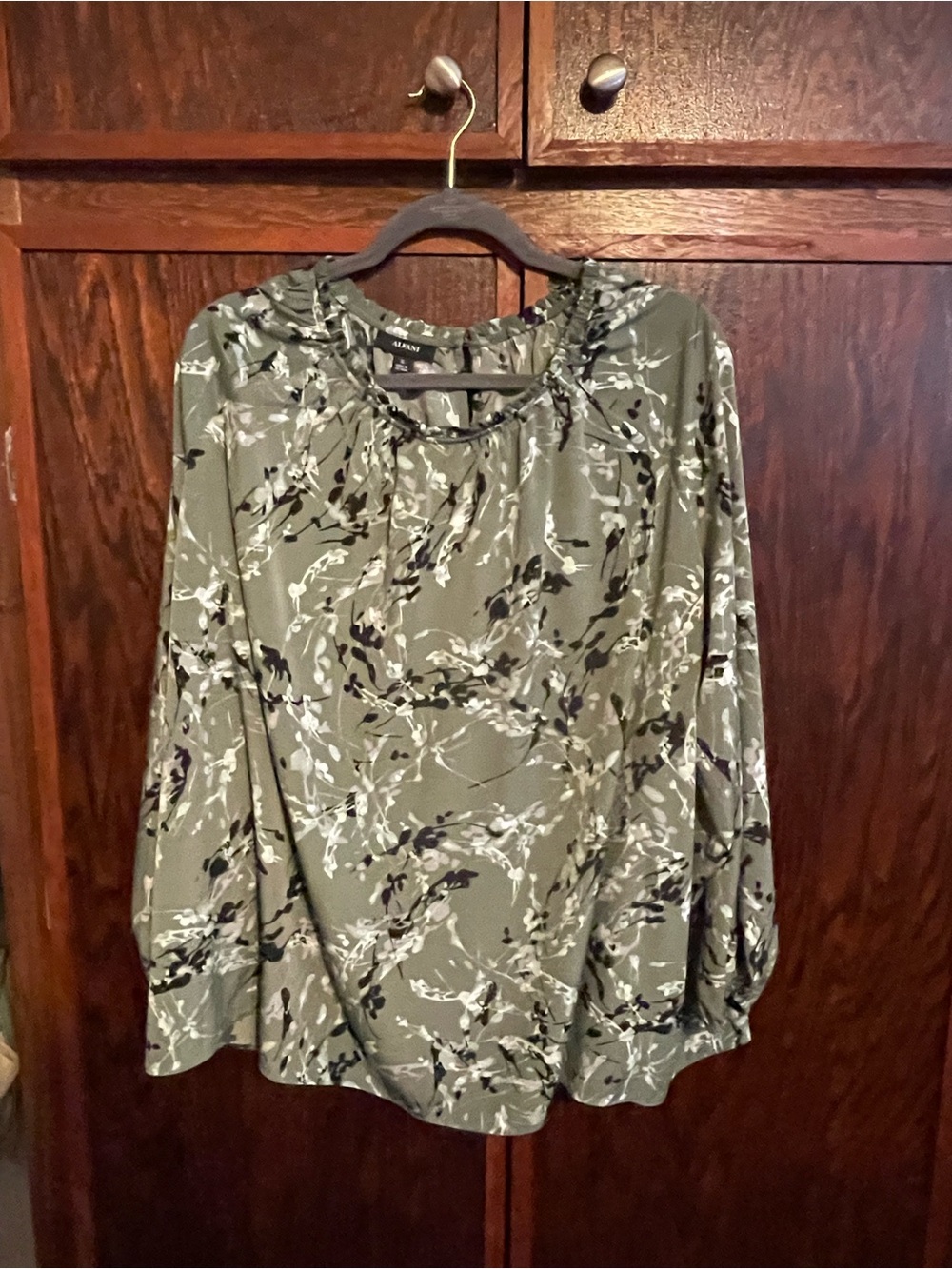 Alfani Green Floral Print Long-Sleeve Peasant Blouse